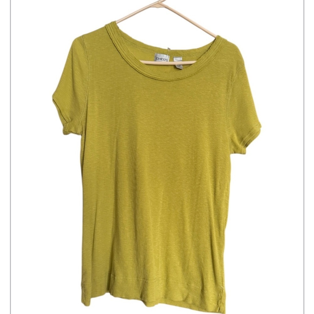 Chico's Chartreuse Green Ribbed Knit Top